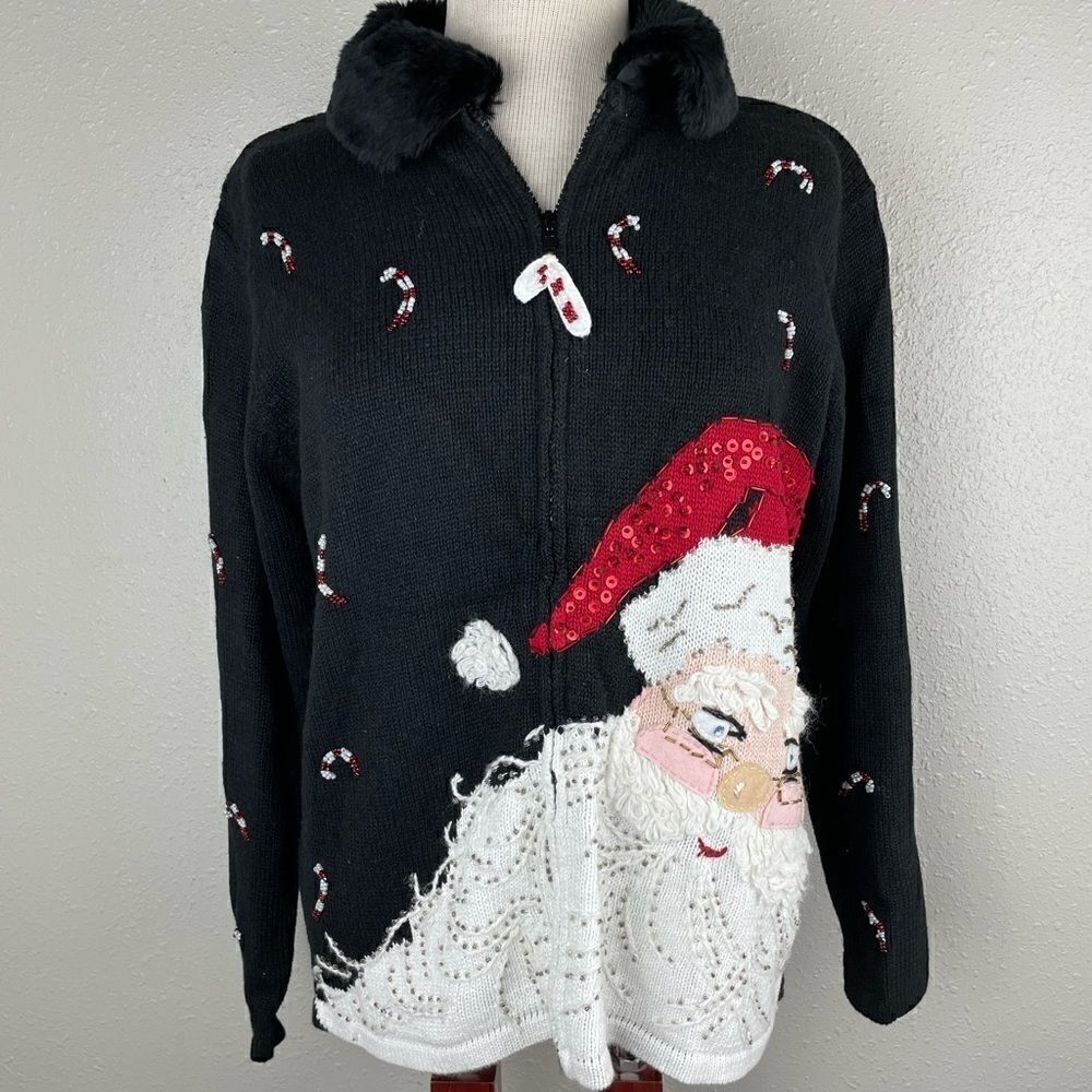 Tiara International Santa Claus Full Zip Christmas Sweater Vest Size S EUC